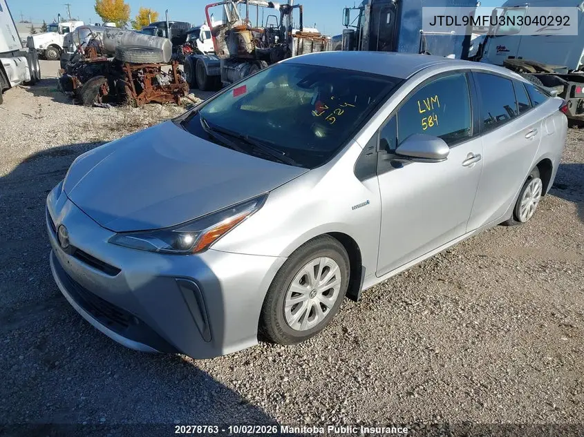 2022 TOYOTA PRIUS VIN JTDL9MFU3N3040292 — фото 2