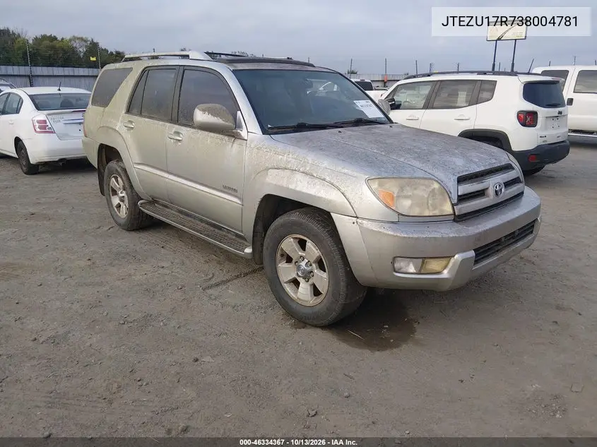 TOYOTA 4RUNNER 2003, VIN JTEZU17R738004781
