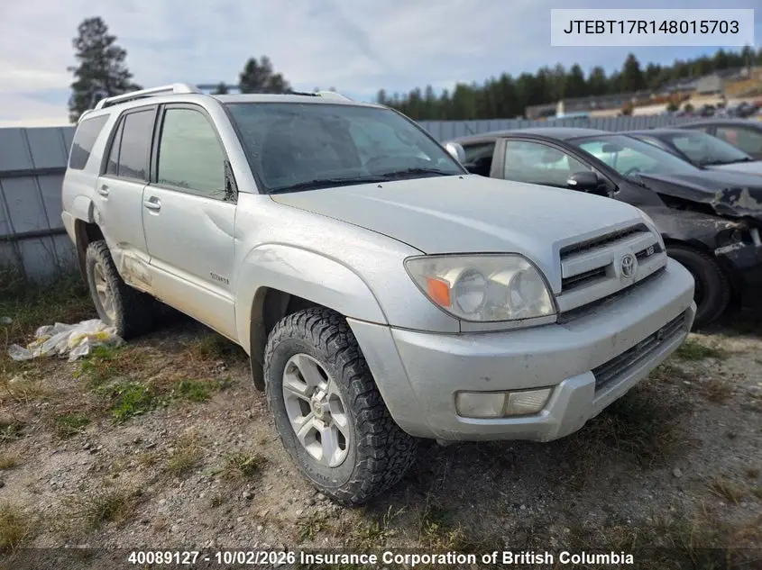 TOYOTA 4RUNNER 2004, VIN JTEBT17R148015703