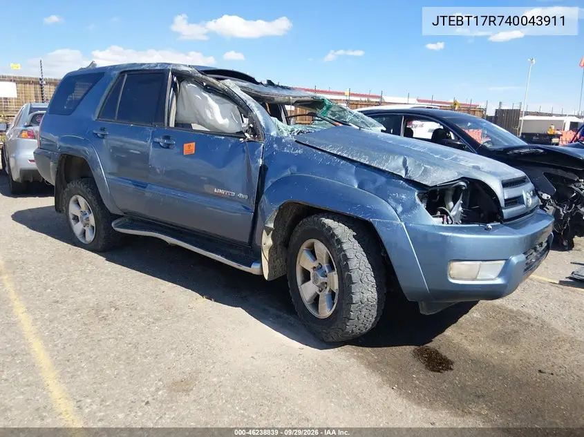 TOYOTA 4RUNNER 2004, VIN JTEBT17R740043911