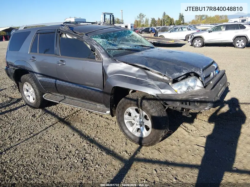 TOYOTA 4RUNNER 2004, VIN JTEBU17R840048810