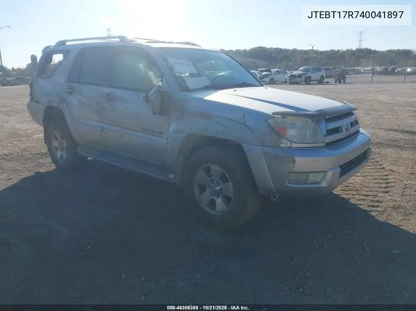 TOYOTA 4RUNNER 2004, VIN JTEBT17R740041897