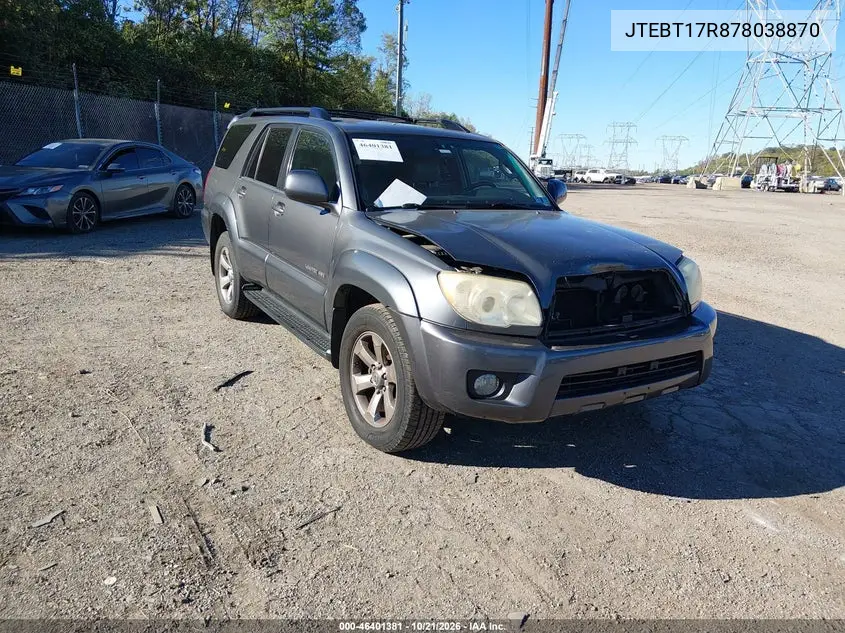 TOYOTA 4RUNNER 2007, VIN JTEBT17R878038870