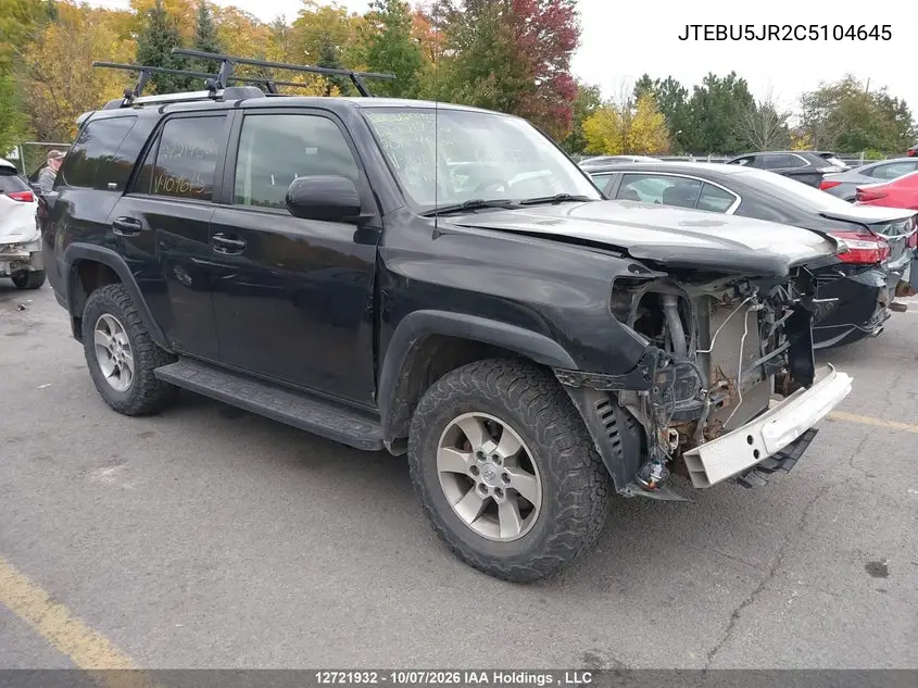 TOYOTA 4RUNNER 2012, VIN JTEBU5JR2C5104645