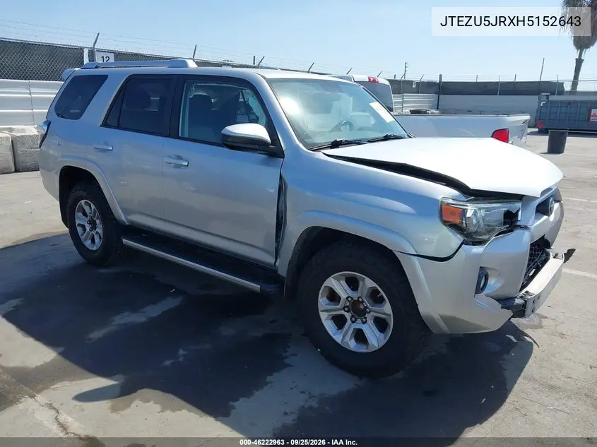 TOYOTA 4RUNNER 2017, VIN JTEZU5JRXH5152643