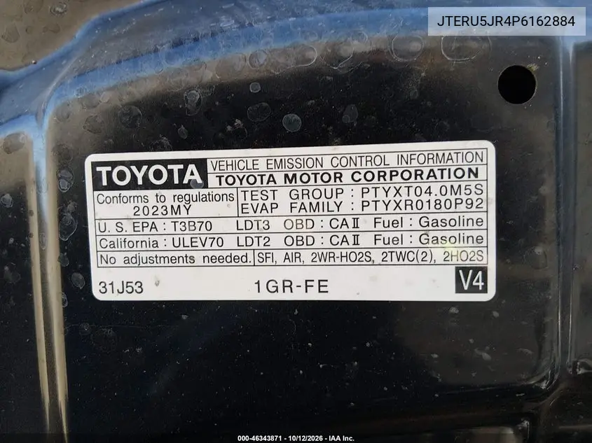 2023 TOYOTA 4RUNNER VIN JTERU5JR4P6162884 — фото 9