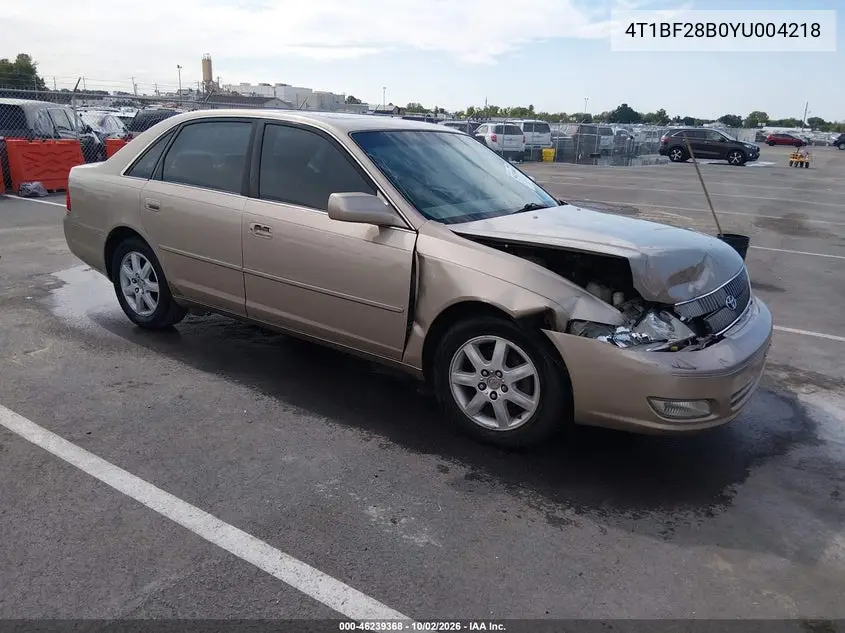 TOYOTA AVALON 2000, VIN 4T1BF28B0YU004218