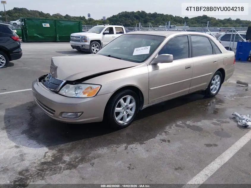 2000 TOYOTA AVALON VIN 4T1BF28B0YU004218 — фото 2