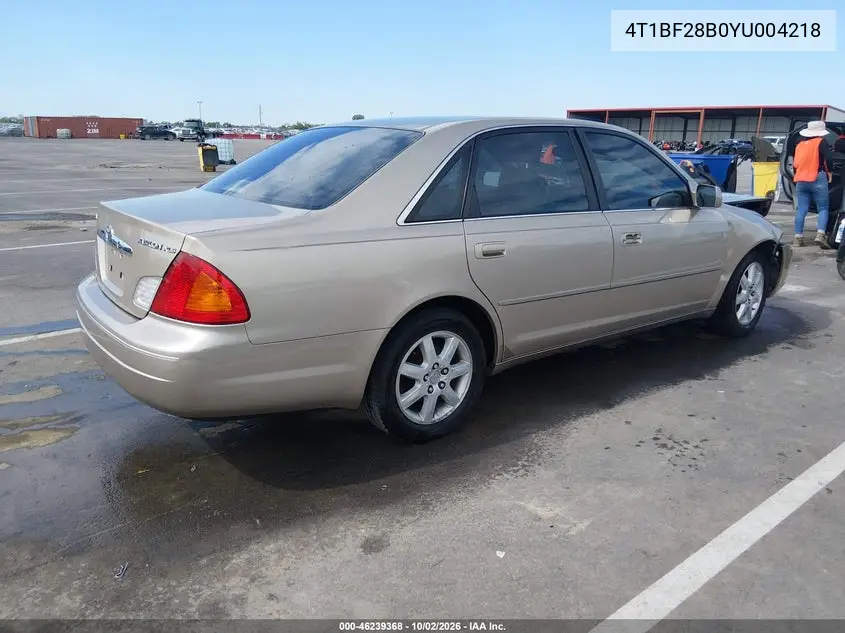 2000 TOYOTA AVALON VIN 4T1BF28B0YU004218 — фото 4