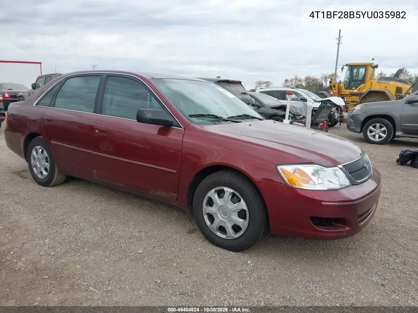 TOYOTA AVALON 2000, VIN 4T1BF28B5YU035982