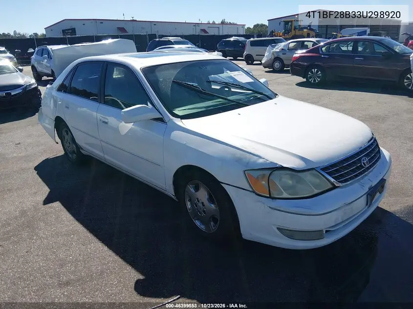 TOYOTA AVALON 2003, VIN 4T1BF28B33U298920