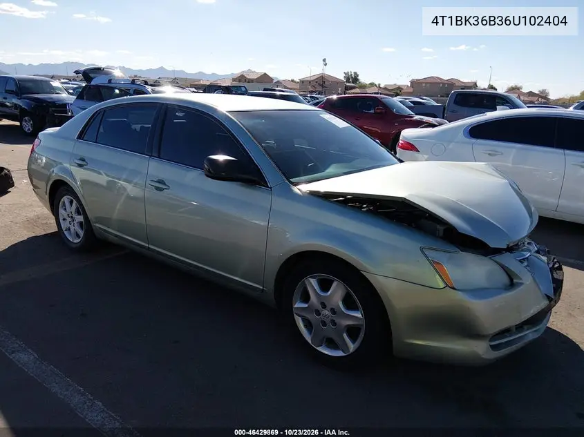 TOYOTA AVALON 2006, VIN 4T1BK36B36U102404