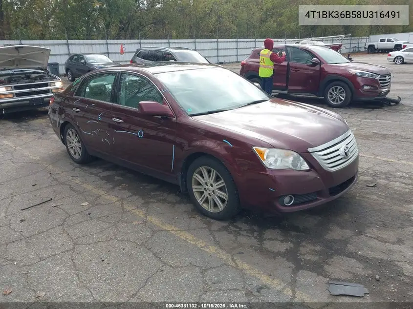 TOYOTA AVALON 2008, VIN 4T1BK36B58U316491