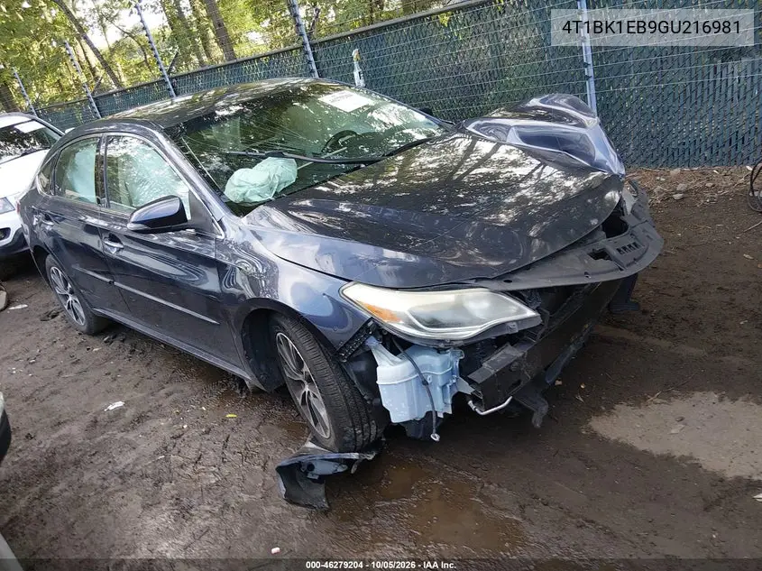 TOYOTA AVALON 2016, VIN 4T1BK1EB9GU216981