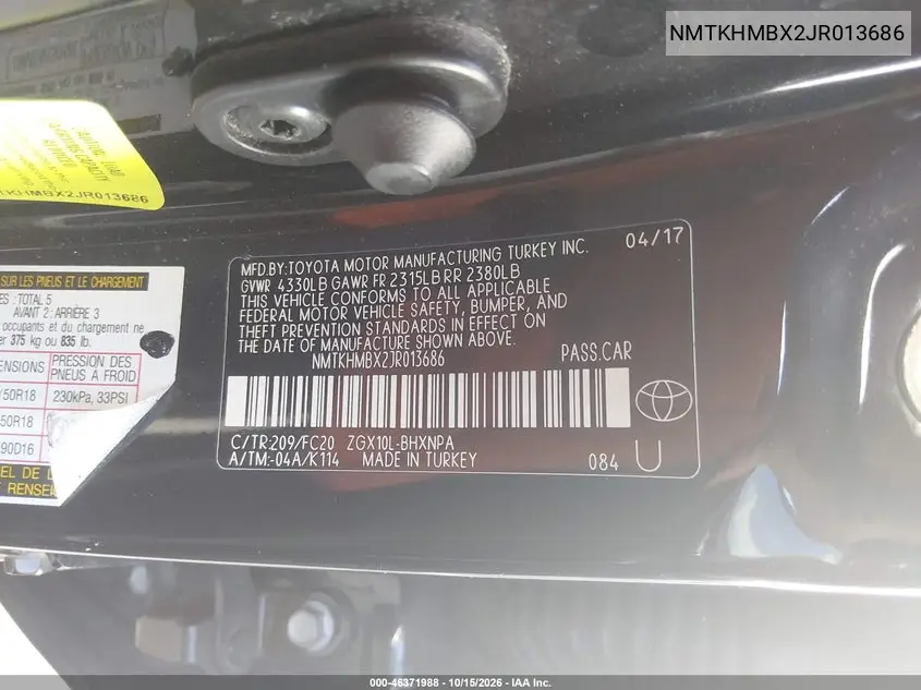 2018 TOYOTA C-HR VIN NMTKHMBX2JR013686 — фото 9
