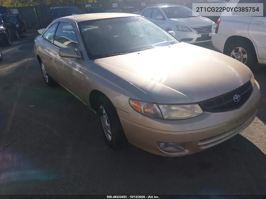 TOYOTA CAMRY SOLARA 2000, VIN 2T1CG22P0YC385754