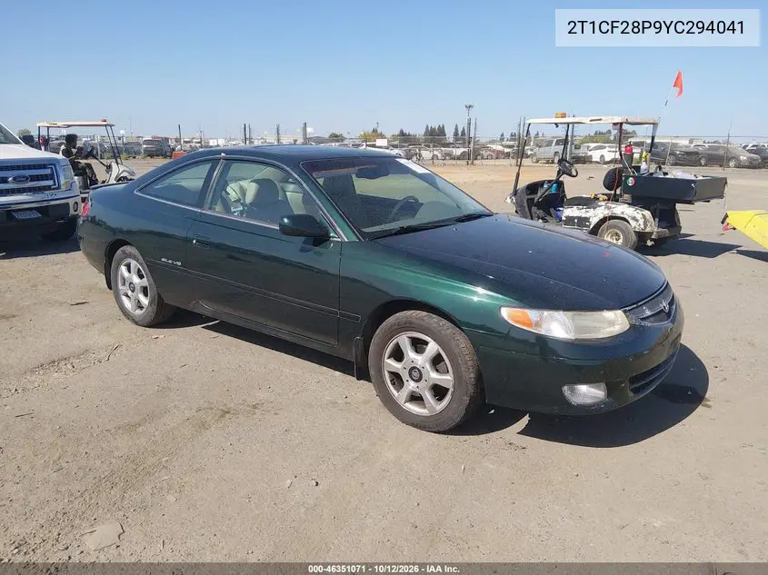 TOYOTA CAMRY SOLARA 2000, VIN 2T1CF28P9YC294041