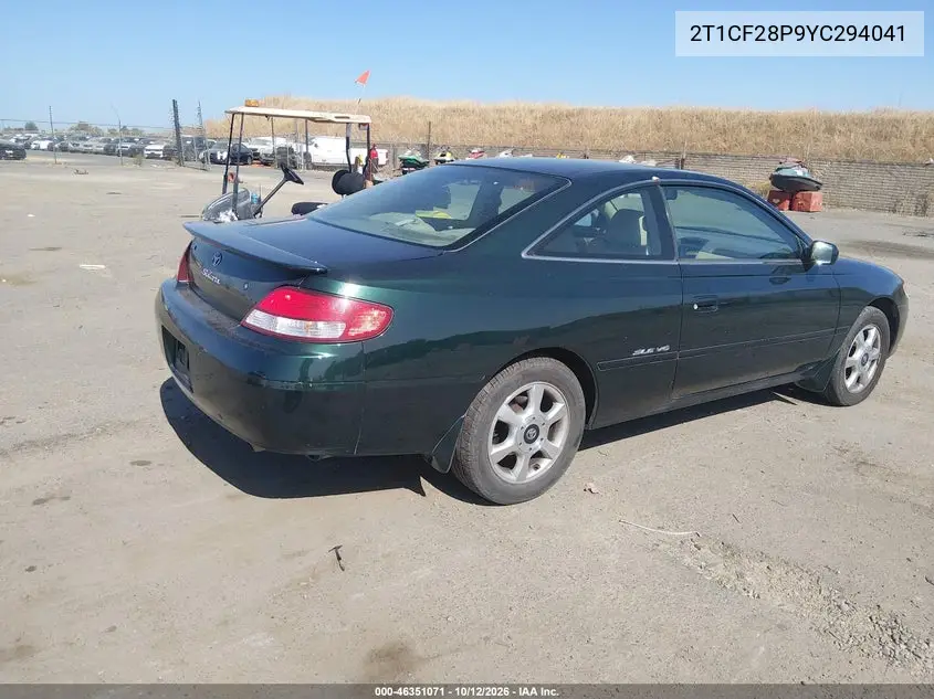2000 TOYOTA CAMRY SOLARA VIN 2T1CF28P9YC294041 — фото 4