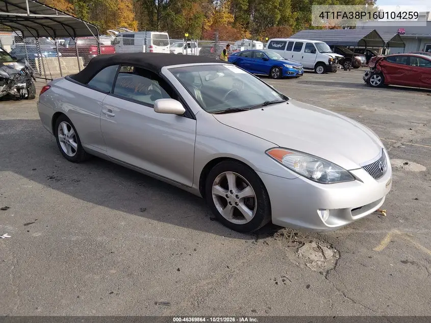 TOYOTA CAMRY SOLARA 2006, VIN 4T1FA38P16U104259
