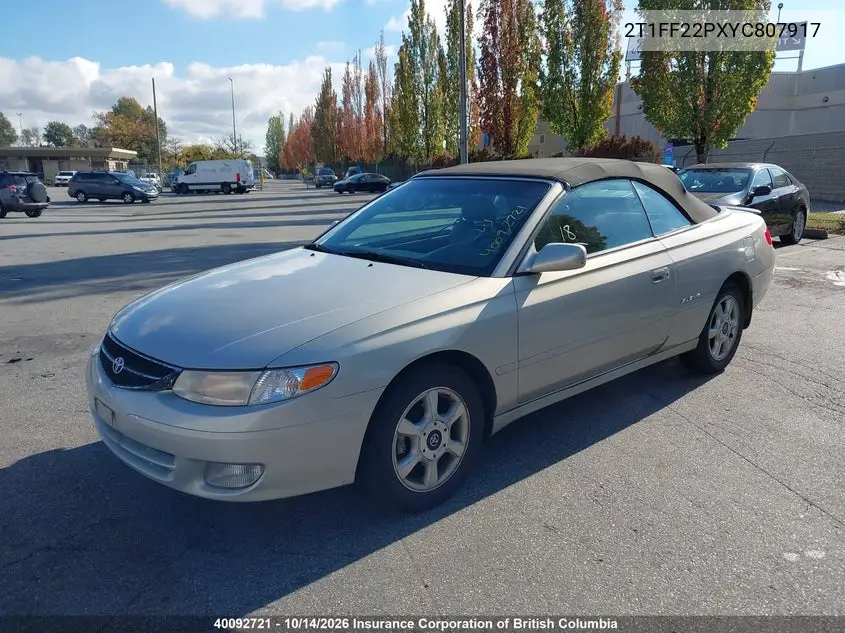 2000 TOYOTA CAMRY VIN 2T1FF22PXYC807917 — фото 2