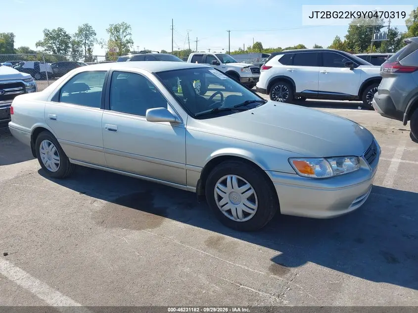 TOYOTA CAMRY 2000, VIN JT2BG22K9Y0470319