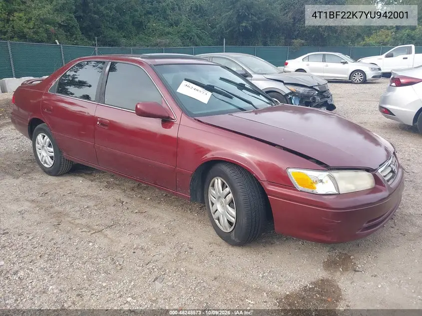 TOYOTA CAMRY 2000, VIN 4T1BF22K7YU942001