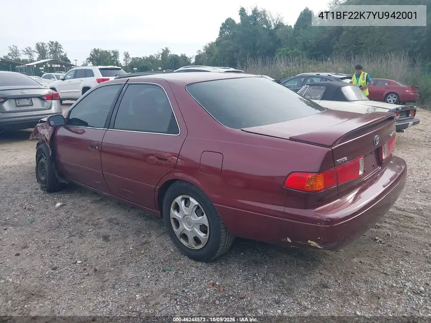 2000 TOYOTA CAMRY VIN 4T1BF22K7YU942001 — фото 3