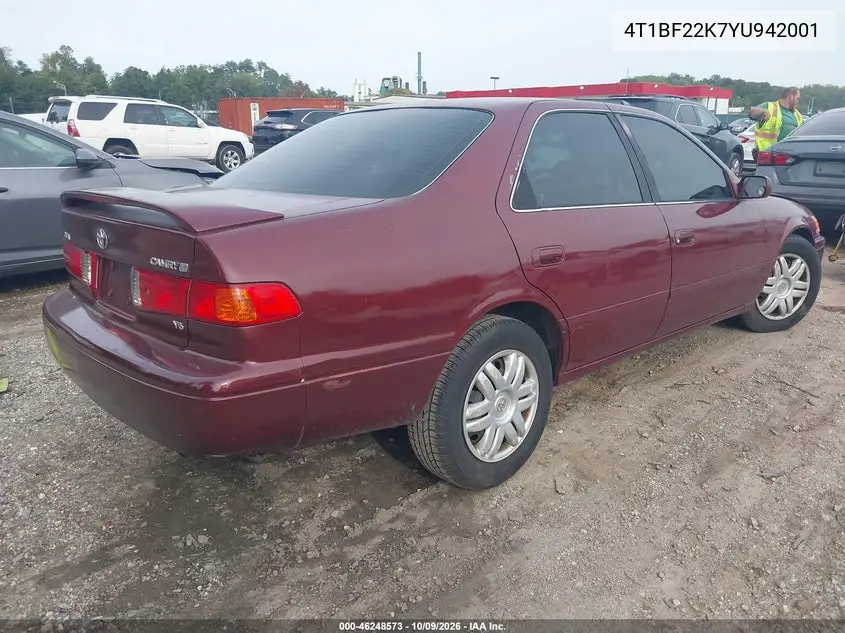 2000 TOYOTA CAMRY VIN 4T1BF22K7YU942001 — фото 4