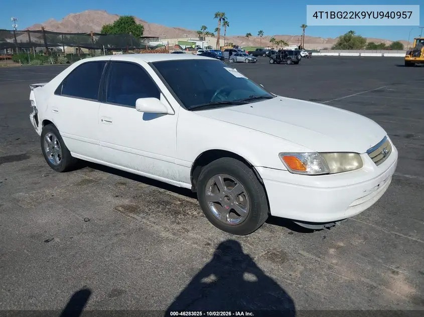 TOYOTA CAMRY 2000, VIN 4T1BG22K9YU940957