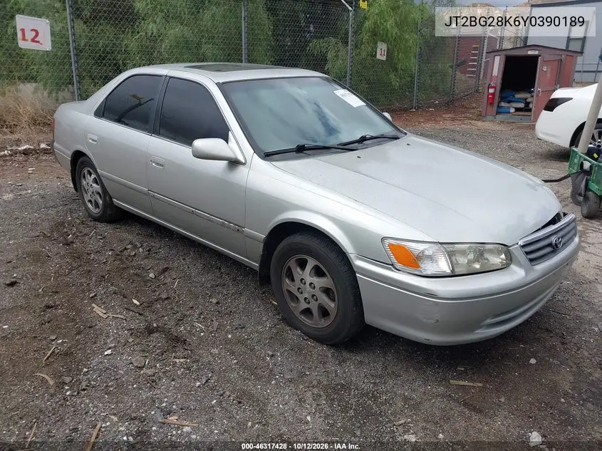 TOYOTA CAMRY 2000, VIN JT2BG28K6Y0390189