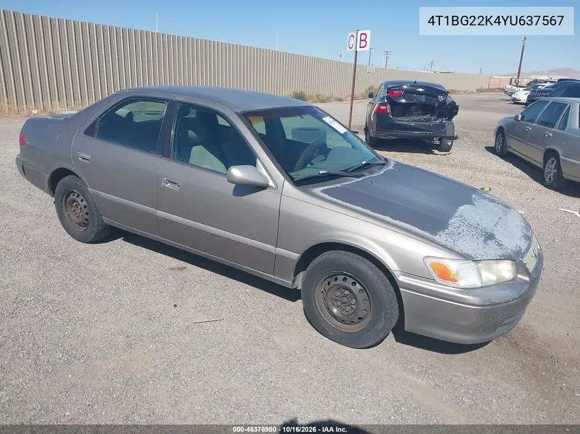 TOYOTA CAMRY 2000, VIN 4T1BG22K4YU637567