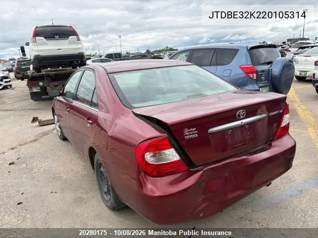 2002 TOYOTA CAMRY VIN JTDBE32K220105314 — фото 3