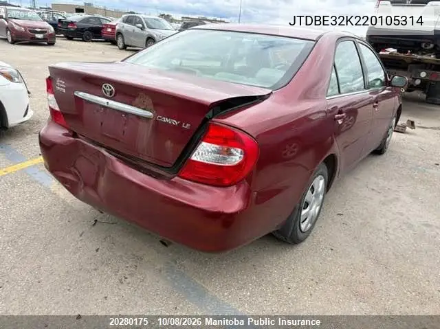 2002 TOYOTA CAMRY VIN JTDBE32K220105314 — фото 4