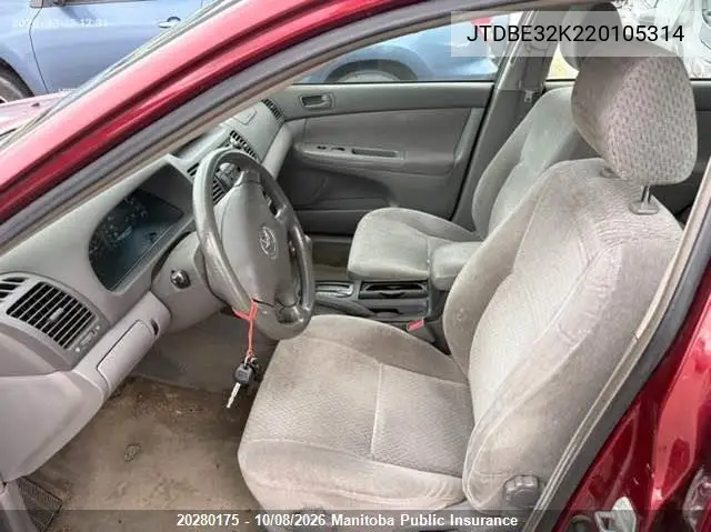 2002 TOYOTA CAMRY VIN JTDBE32K220105314 — фото 5