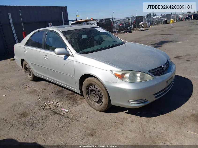 TOYOTA CAMRY 2002, VIN JTDBE32K420089181