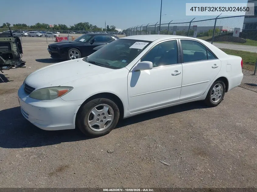 2002 TOYOTA CAMRY VIN 4T1BF32K52U024650 — фото 2