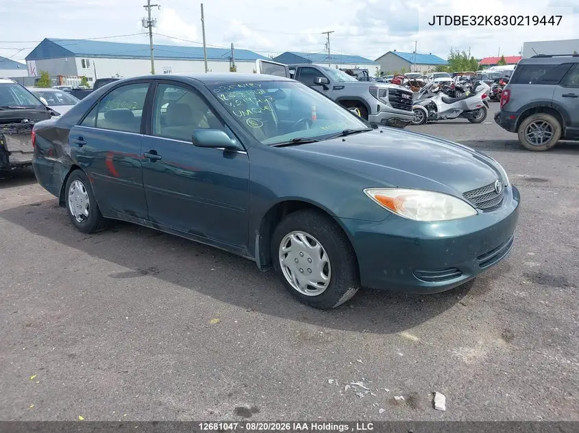 TOYOTA CAMRY 2003, VIN JTDBE32K830219447