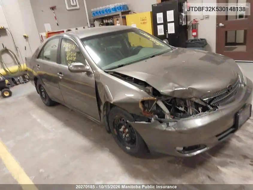 TOYOTA CAMRY 2003, VIN JTDBF32K530148138