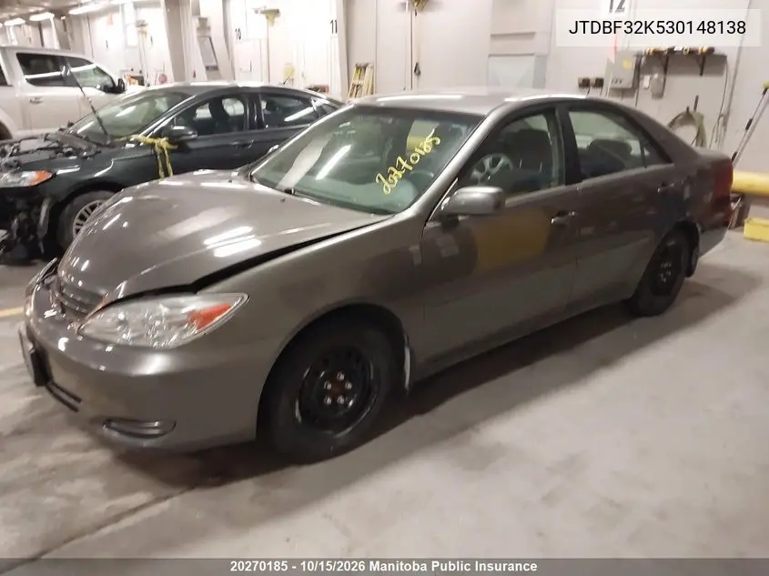 2003 TOYOTA CAMRY VIN JTDBF32K530148138 — фото 2