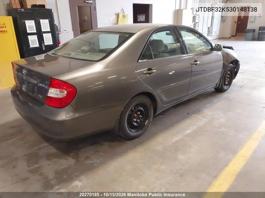 2003 TOYOTA CAMRY VIN JTDBF32K530148138 — фото 4