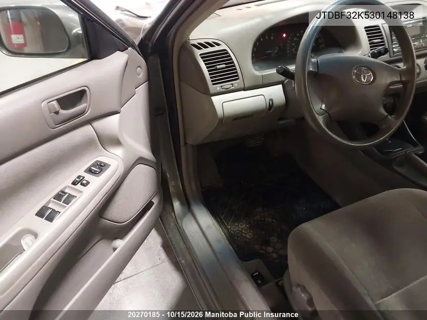 2003 TOYOTA CAMRY VIN JTDBF32K530148138 — фото 5