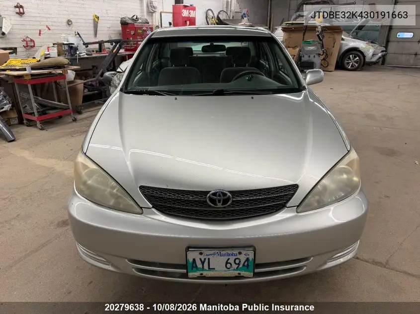 2003 TOYOTA CAMRY VIN JTDBE32K430191663 — фото 2