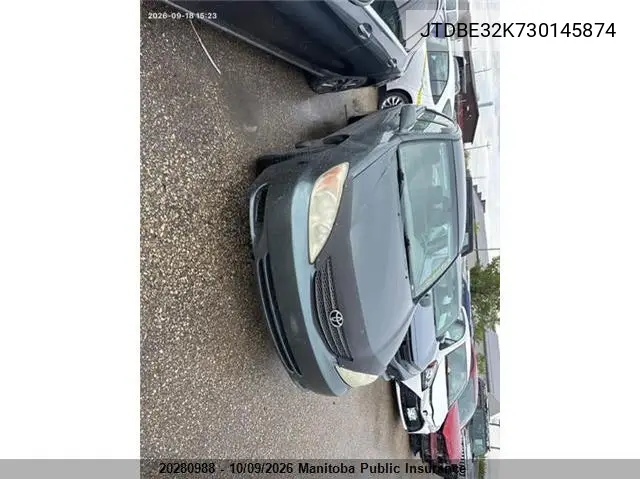 TOYOTA CAMRY 2003, VIN JTDBE32K730145874
