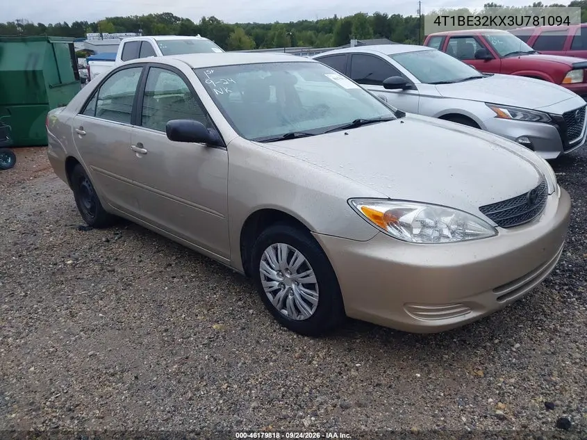 TOYOTA CAMRY 2003, VIN 4T1BE32KX3U781094