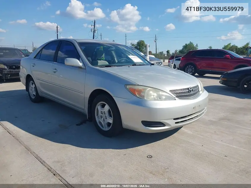 TOYOTA CAMRY 2003, VIN 4T1BF30K33U559979