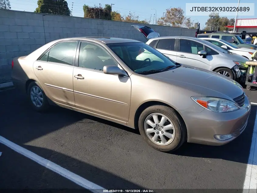 TOYOTA CAMRY 2003, VIN JTDBE32K930226889