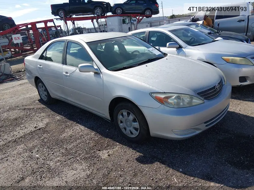 TOYOTA CAMRY 2003, VIN 4T1BE32K43U694193
