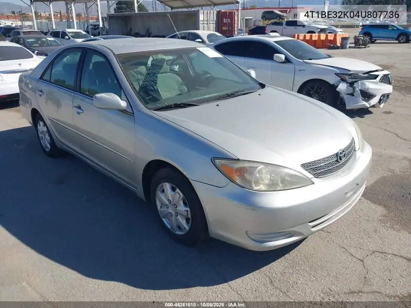 TOYOTA CAMRY 2004, VIN 4T1BE32K04U807736