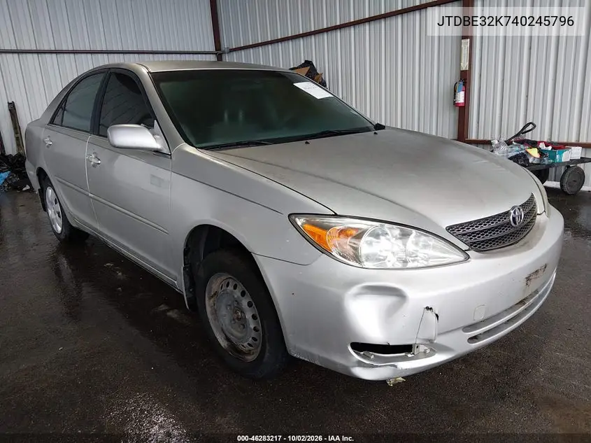 TOYOTA CAMRY 2004, VIN JTDBE32K740245796