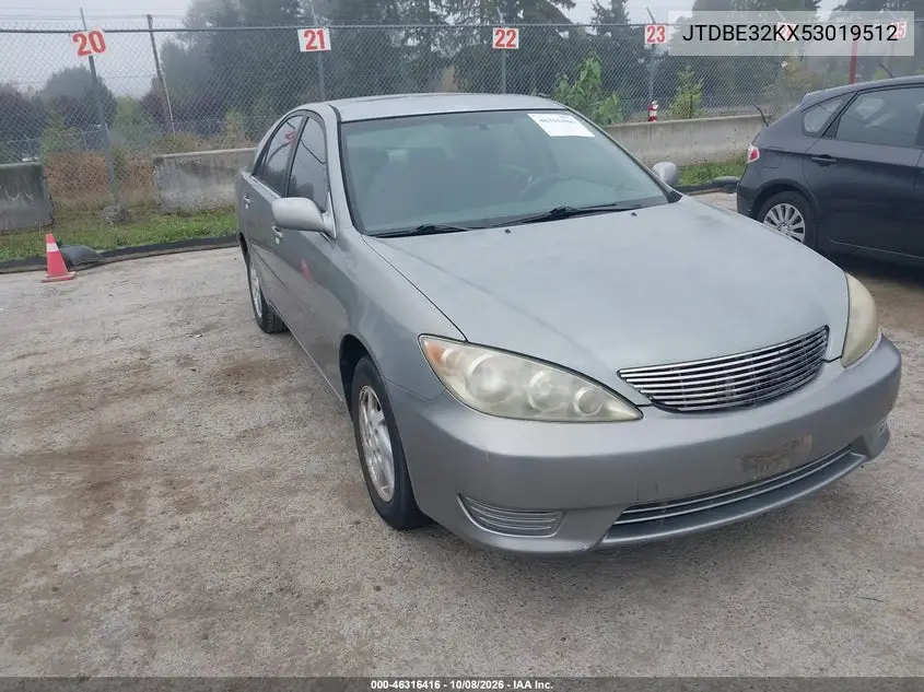 TOYOTA CAMRY 2005, VIN JTDBE32KX53019512
